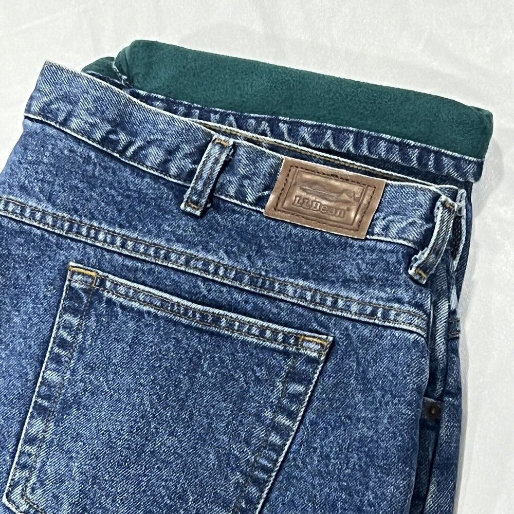 LL Bean Men Lined Relaxed Double L Heavy Blue‎ Denim Straight Jeans Size 42X31